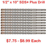 1/2" x 10" SDS+Plus Rotary Hammer Drill Bit - 10pc Set