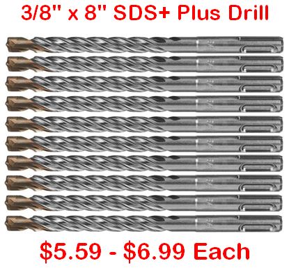 3/8 x 8 SDS+Plus Rotary Hammer Drill Bit - 10pc Set –